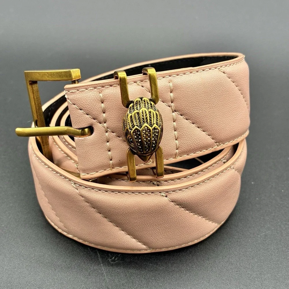 Kurt Geiger London Kensington Quilted Leather‎ Belt Eagle Head Buckle Pink S/M
